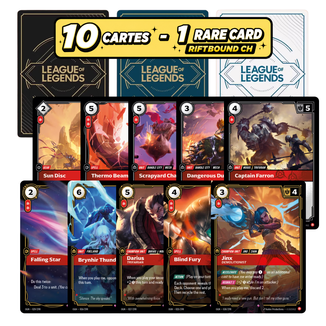 Lot de 10 cartes Riftbound chinoises dont 1 Rare — Pas de double