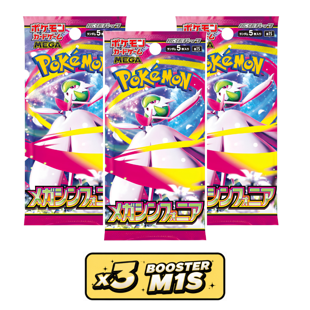 Lot de 3 boosters Pokémon Mega Symphonia M1S japonais scellés, set Méga-Gardevoir ère Méga Évolution
