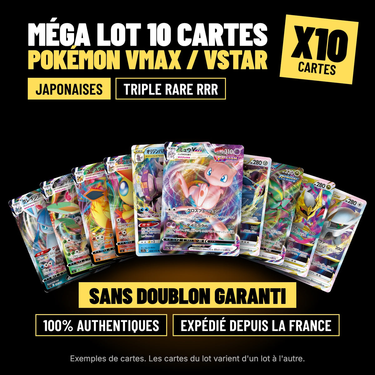Lot de 10 cartes Pokémon VMAX / VSTAR japonaises Triple Rare RRR, sans doublon, 100% authentiques, exemples de cartes
