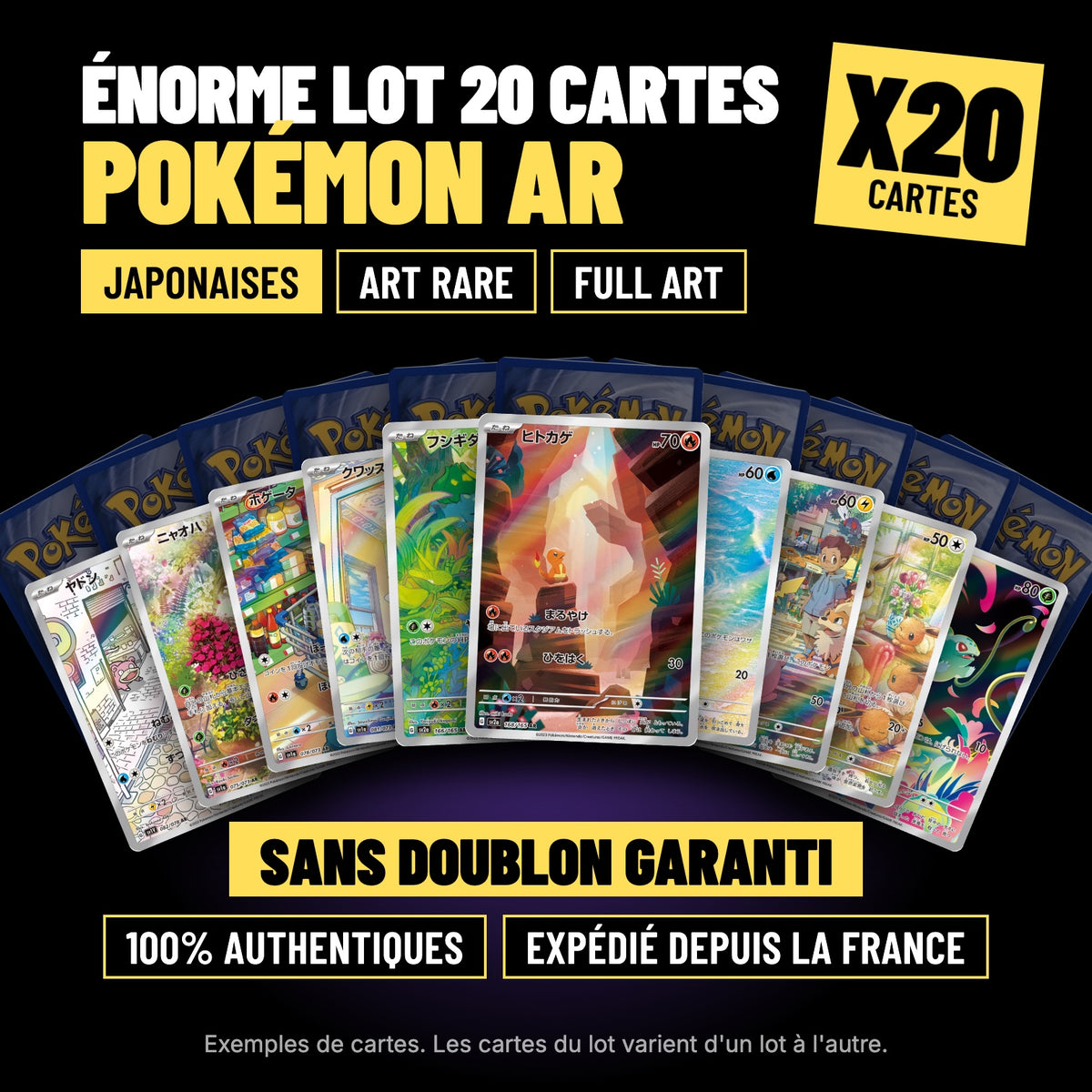 Lot de 20 cartes Pokémon AR japonaises Art Rare full art, sans doublon, 100% authentiques, exemples de cartes