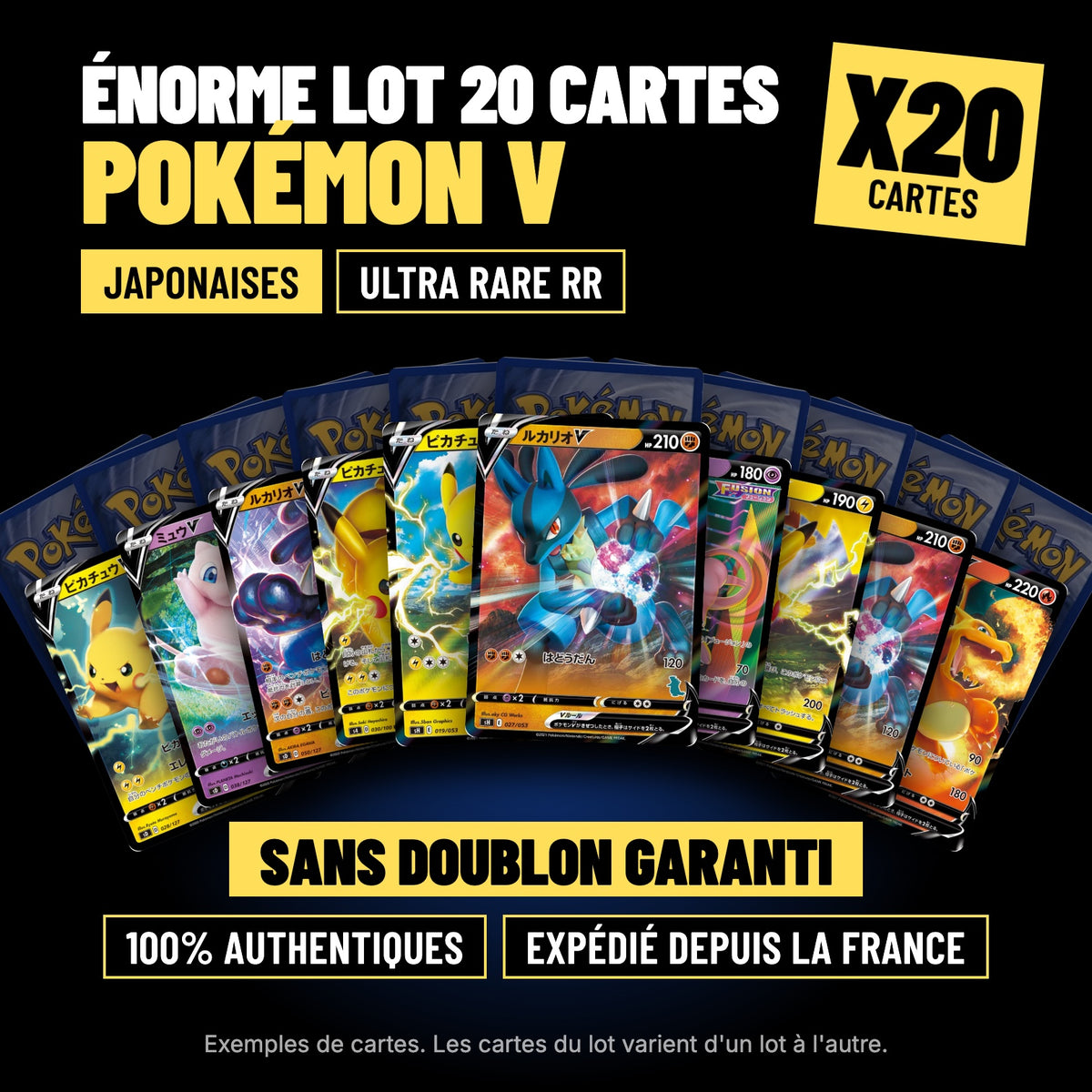 Lot de 20 cartes Pokémon V japonaises Ultra Rare RR, sans doublon, 100% authentiques, exemples de cartes