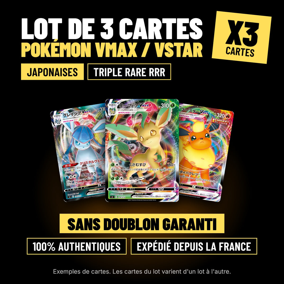 Lot de 3 cartes Pokémon VMAX / VSTAR japonaises Triple Rare RRR, sans doublon, 100% authentiques, exemples de cartes