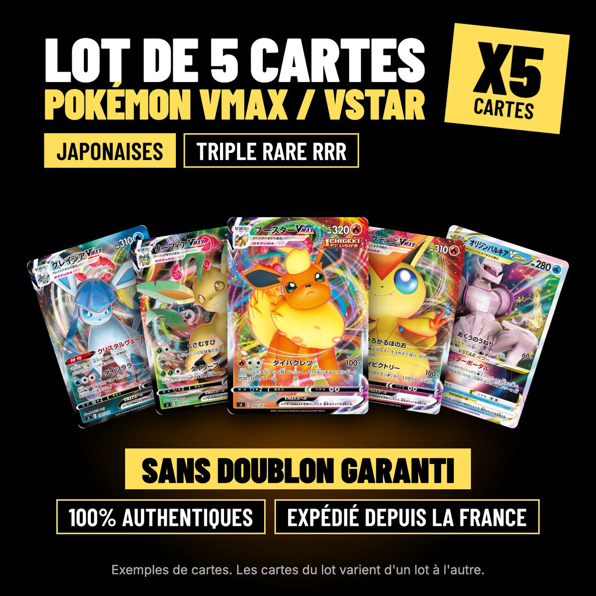 Lot de 5 cartes Pokémon VMAX / VSTAR japonaises Triple Rare RRR, sans doublon, 100% authentiques, exemples de cartes