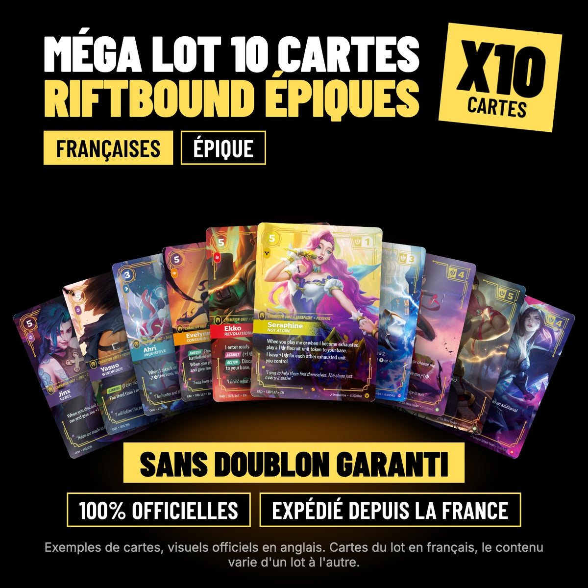Méga Lot 10 cartes Riftbound épiques françaises sans doublon, cartes officielles League of Legends TCG