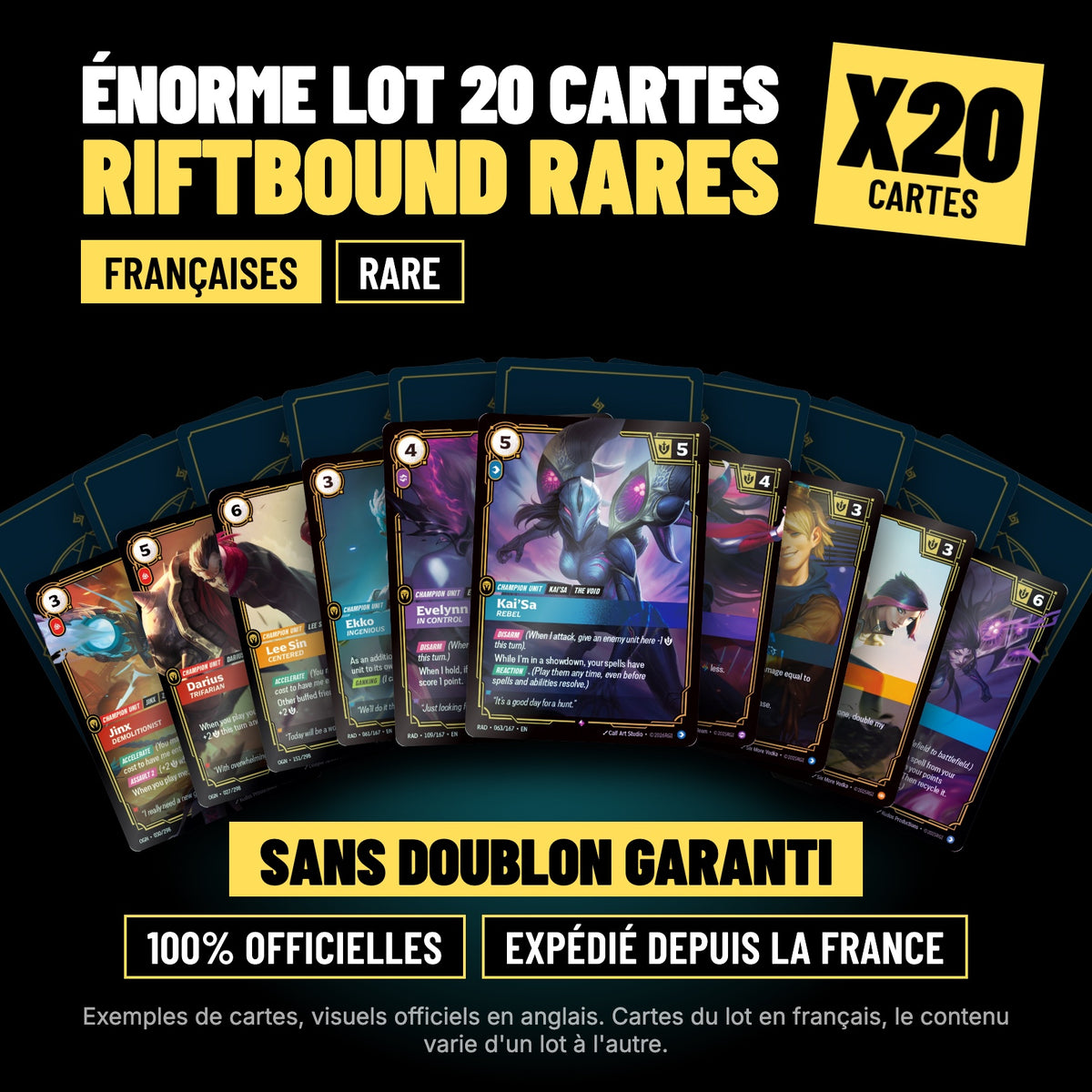 Énorme Lot 20 cartes Riftbound rares françaises sans doublon, cartes officielles League of Legends TCG
