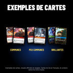Exemples de cartes Riftbound communes, peu communes et brillantes (visuels officiels en anglais), cartes du lot en français
